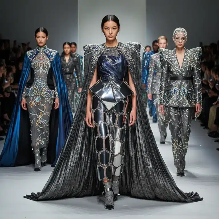 Models on a runway presenting exclusive 2026 luxury brand collections with innovative designs.