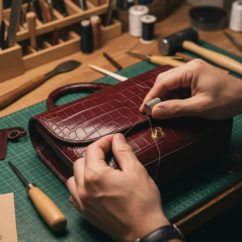 Artisan hand-stitching luxury leather handbag detail