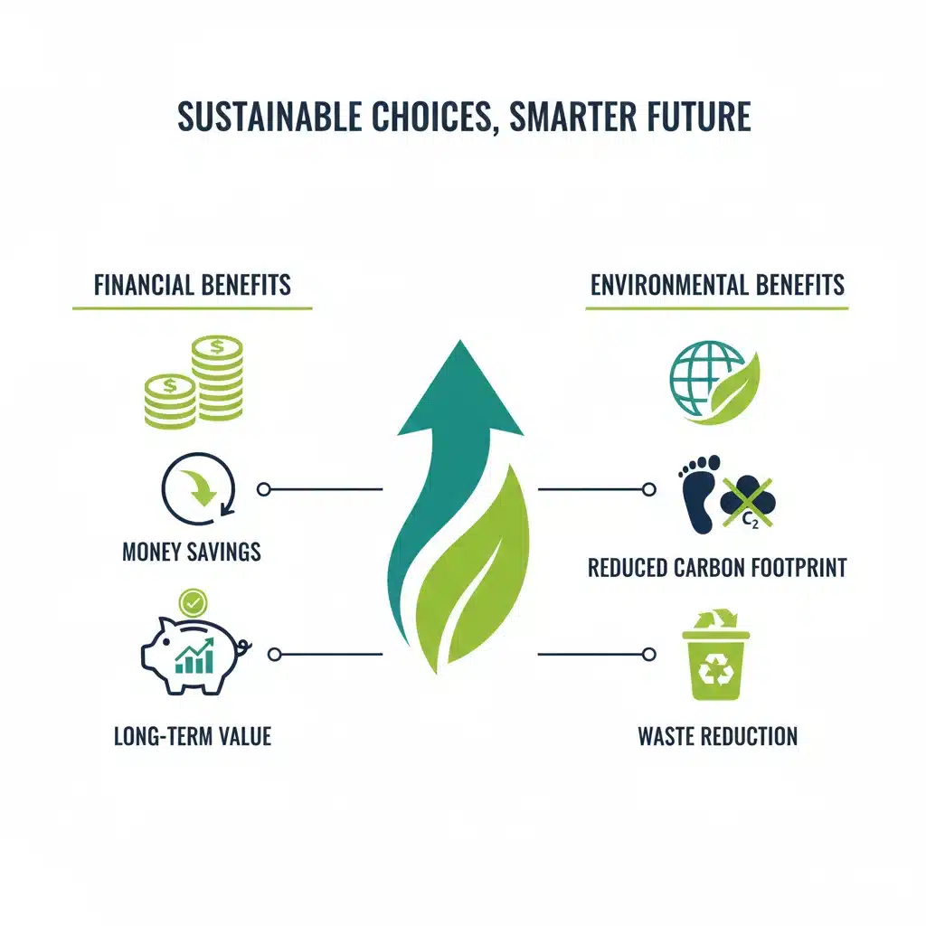 Infographic showing financial and environmental benefits of sustainable purchases