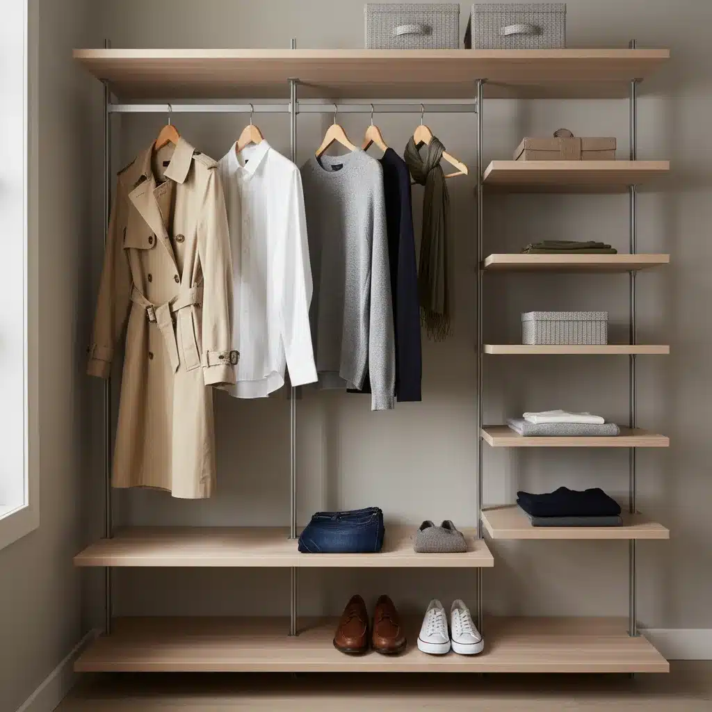 Organized capsule wardrobe with classic, neutral garments