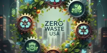 Illustration of a circular economy with gears and recycling symbols, representing zero waste initiatives by US companies.
