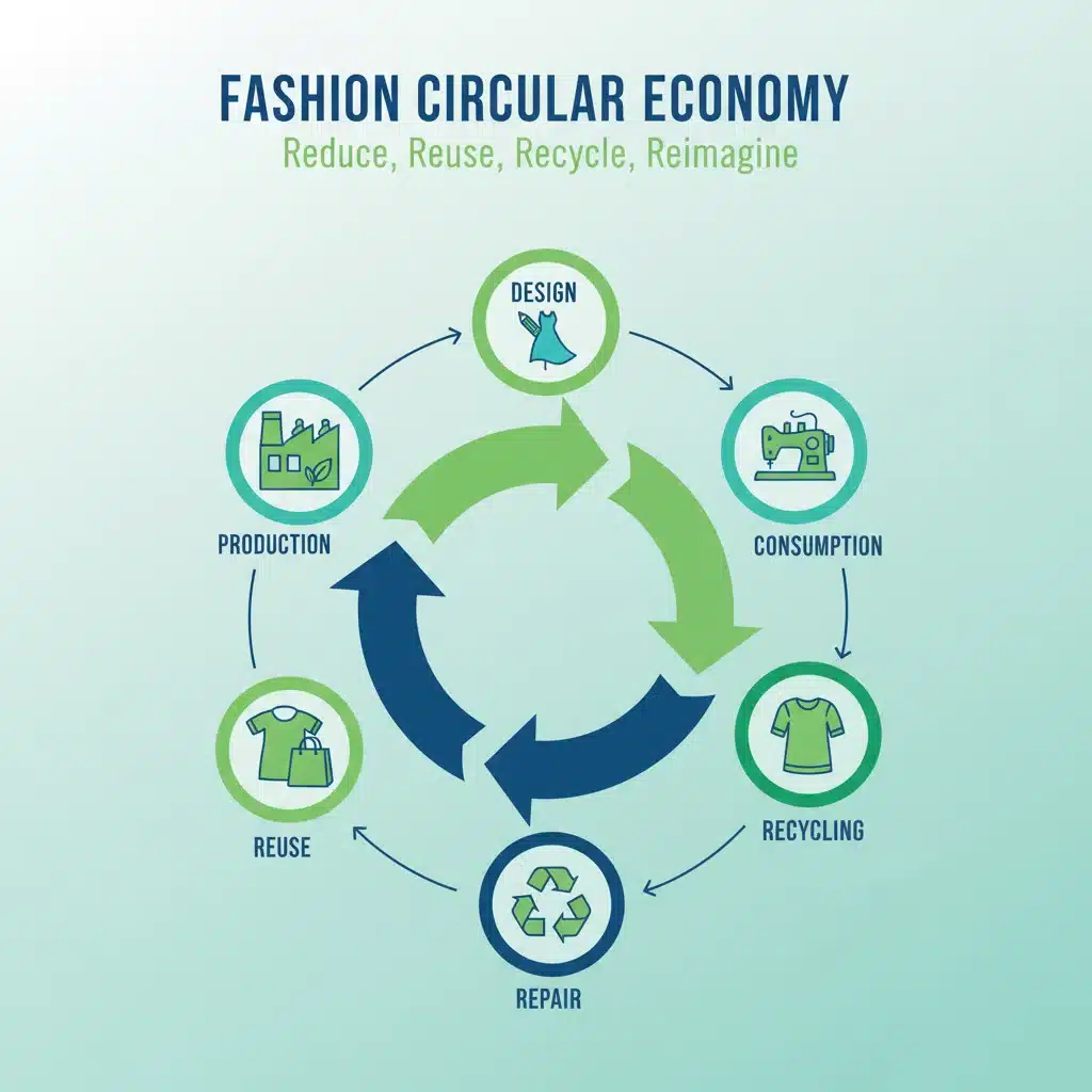 Circular economy model for sustainable fashion infographic
