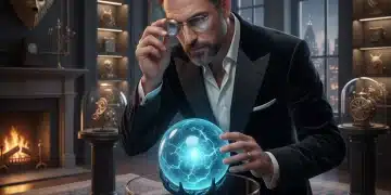 Collector examining rare artifact, building exclusive collection