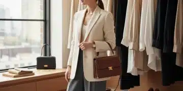Elegant woman showcasing a curated wardrobe with key investment pieces for 2026 fashion
