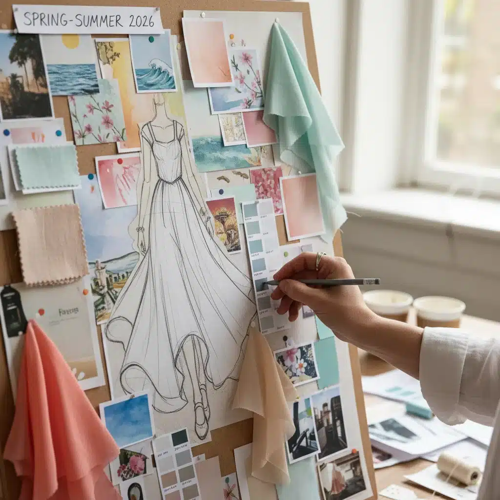 Designer sketching new Spring-Summer 2026 fashion collection concept
