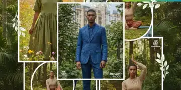 Stylish models in eco-friendly fashion with 25% off promotion banner