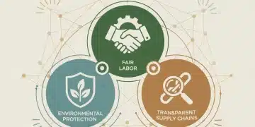 Three new ethical sourcing certification badges interconnected, symbolizing global impact and modern standards.
