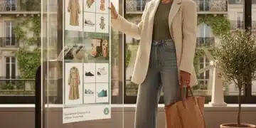 Woman shopping online for sustainable French circular fashion