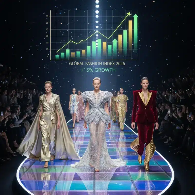 Futuristic fashion runway showcasing exclusive 2026 designs with high resale potential.