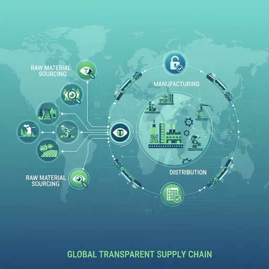 Global ethical fashion supply chain network illustration