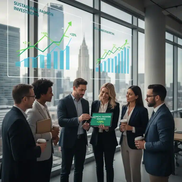 Investors analyzing ethical fashion investment growth charts