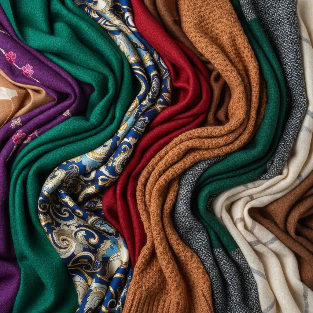 Collection of luxurious scarves in various textures and rich colors.
