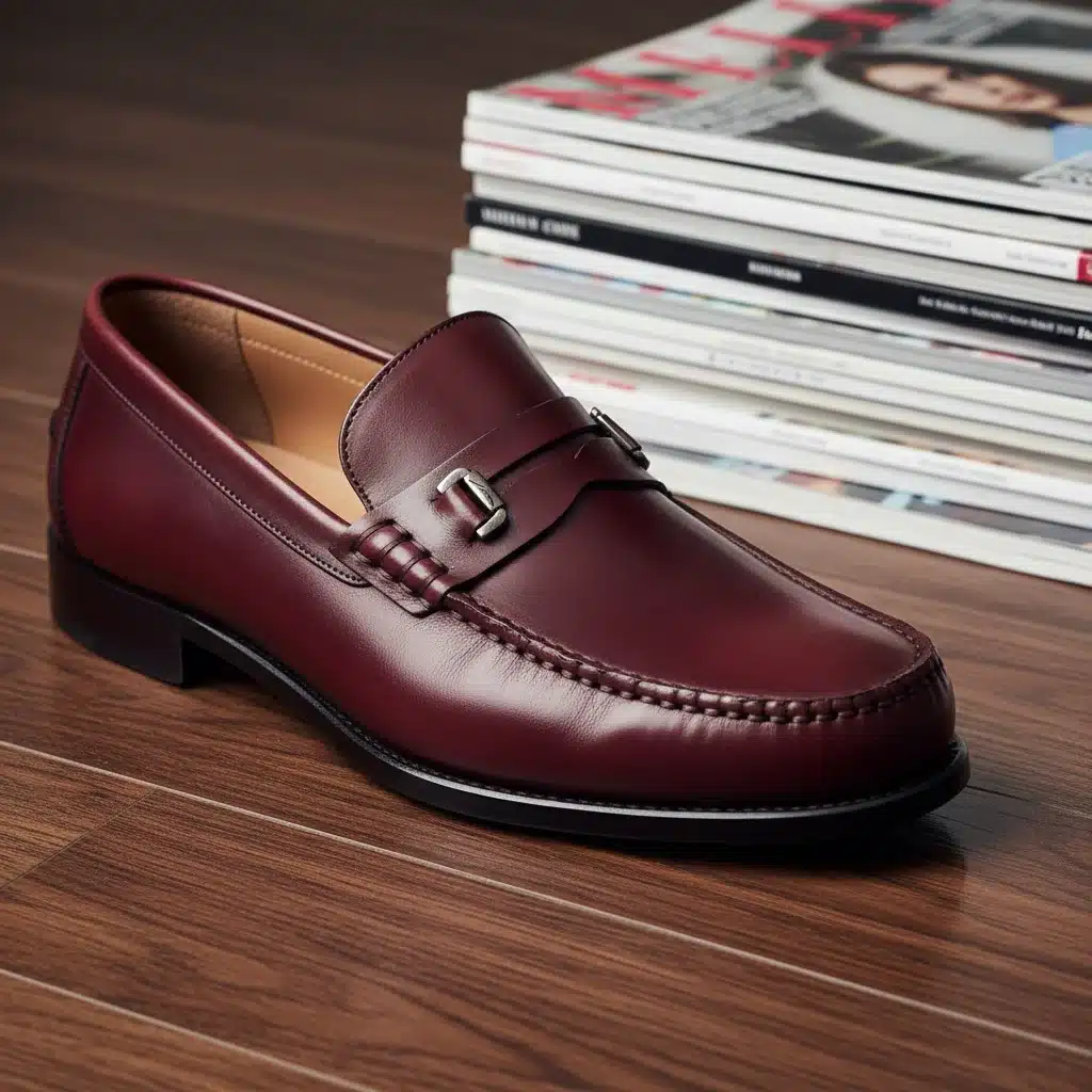 Detailed view of a luxurious burgundy leather loafer