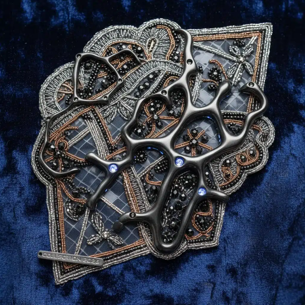 Close-up of intricate embroidery on a luxury garment from a 2026 collection.