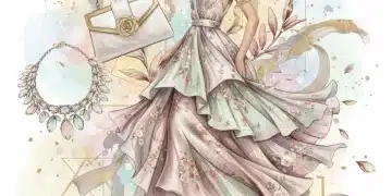 Elegant model in flowing silk gown amidst luxury spring collection elements, showcasing new season fashion.