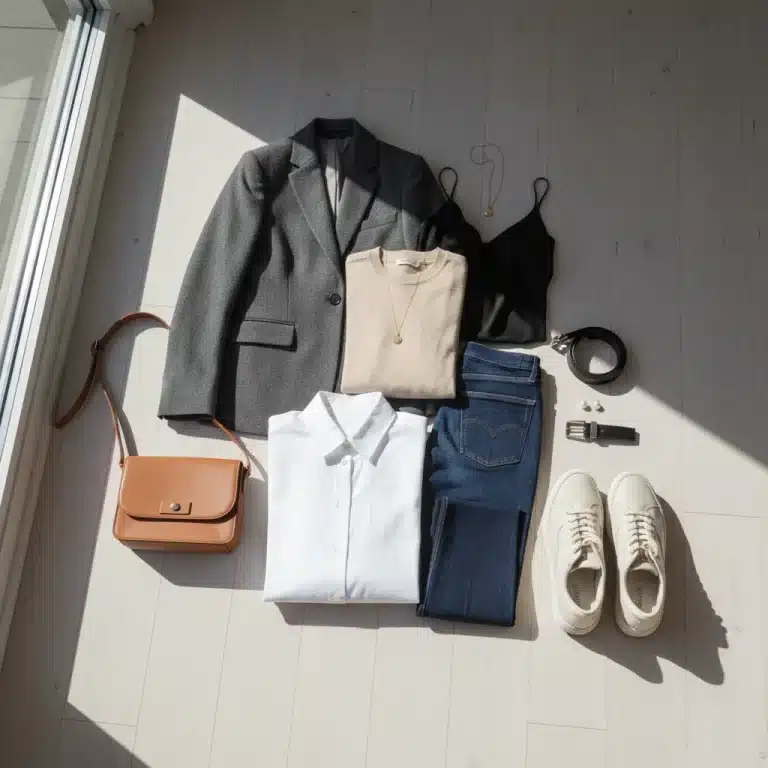 Minimalist capsule wardrobe with essential clothing items