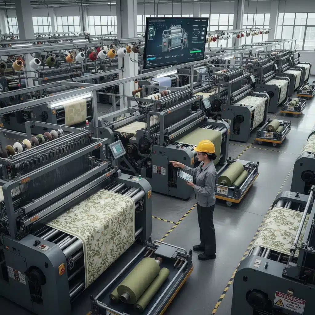 Advanced textile machinery in a clean, modern US garment factory.