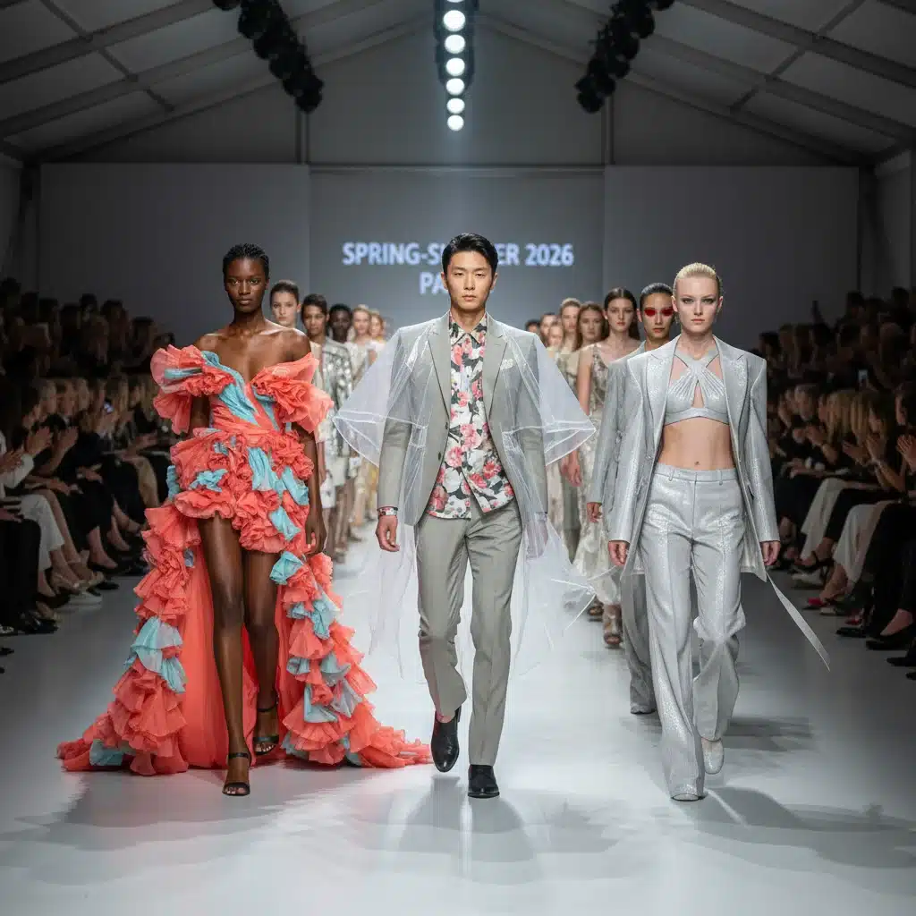 Models on a Parisian runway showcasing Spring-Summer 2026 collection