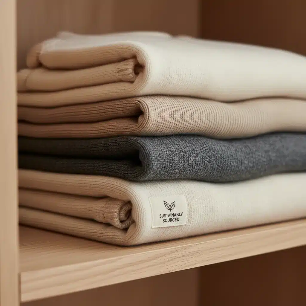 High-quality neutral knitwear, folded neatly on a shelf.