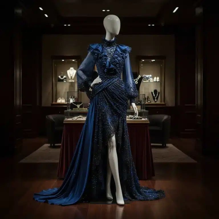 Elegant gown in private fashion collection showroom