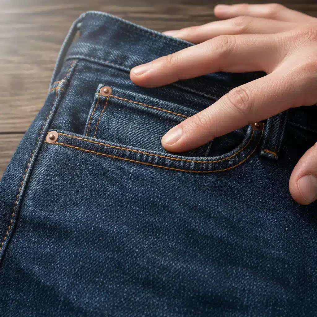 Close-up of high-quality selvedge denim jeans fabric and stitching