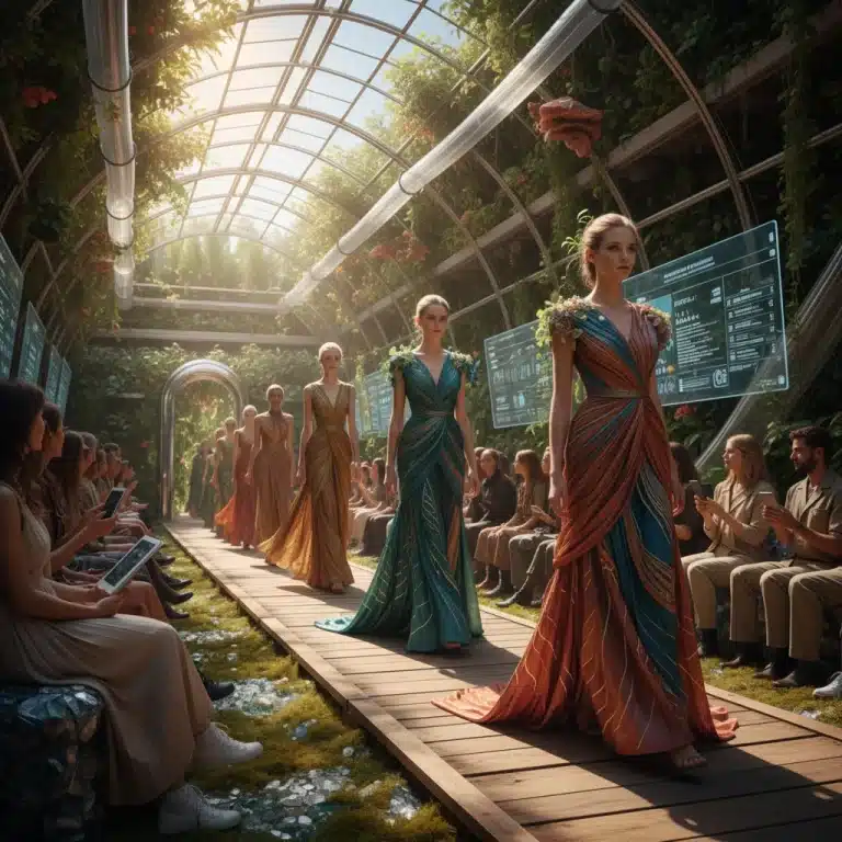 Models on a runway showcasing sustainable fashion collections for 2026, featuring eco-friendly fabrics and innovative designs.