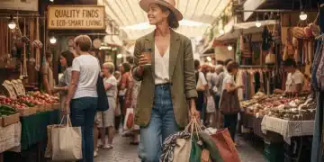 2026 Guide: Score Premium Sustainable Fashion at 60% Off During Seasonal Sales (Financial Impact) Woman shopping for sustainable fashion at a seasonal sale with multiple shopping bags.