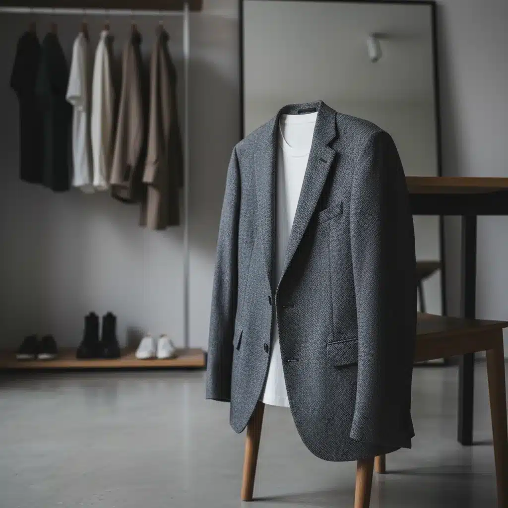 Close-up of a high-quality tailored blazer and a crisp white t-shirt, highlighting fabric and timeless style.