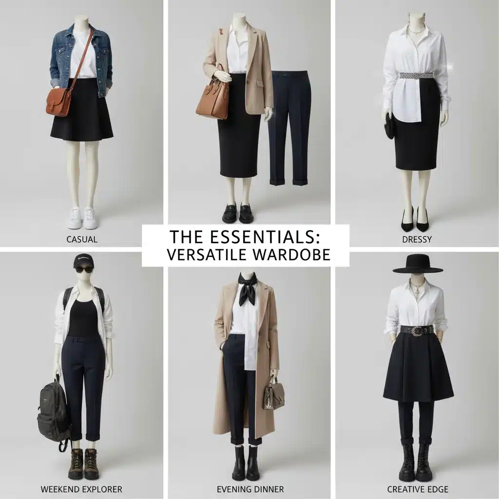 Versatile outfits created from a capsule wardrobe