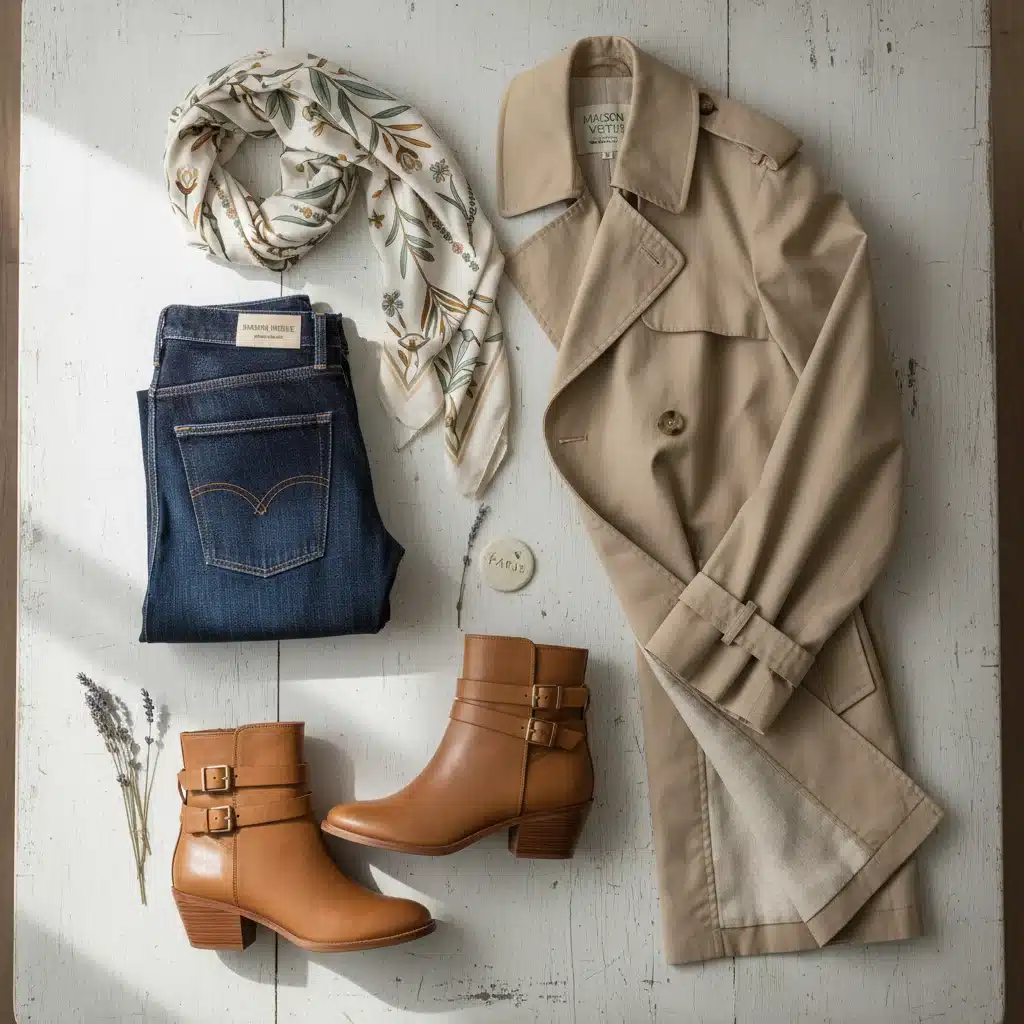 Flat lay of essential sustainable French wardrobe pieces