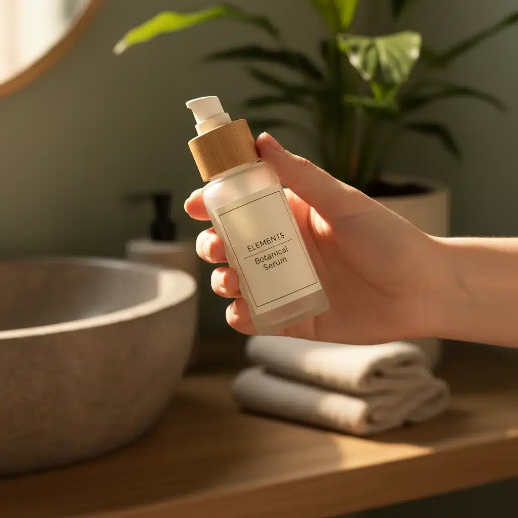 Hand holding natural French eco-friendly skincare product