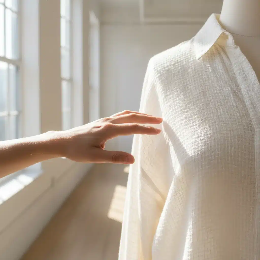 Hand touching organic cotton sustainable French shirt