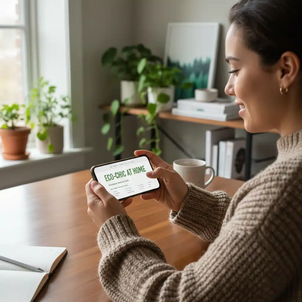 Person researching sustainable fashion brands online
